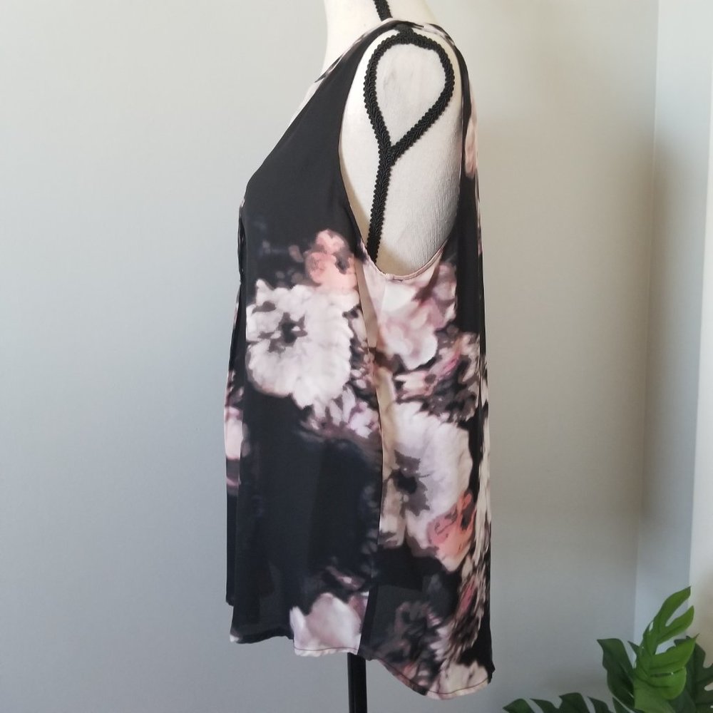 Floral semi-sheer V-neck tank tunic M - Picture 3 of 6